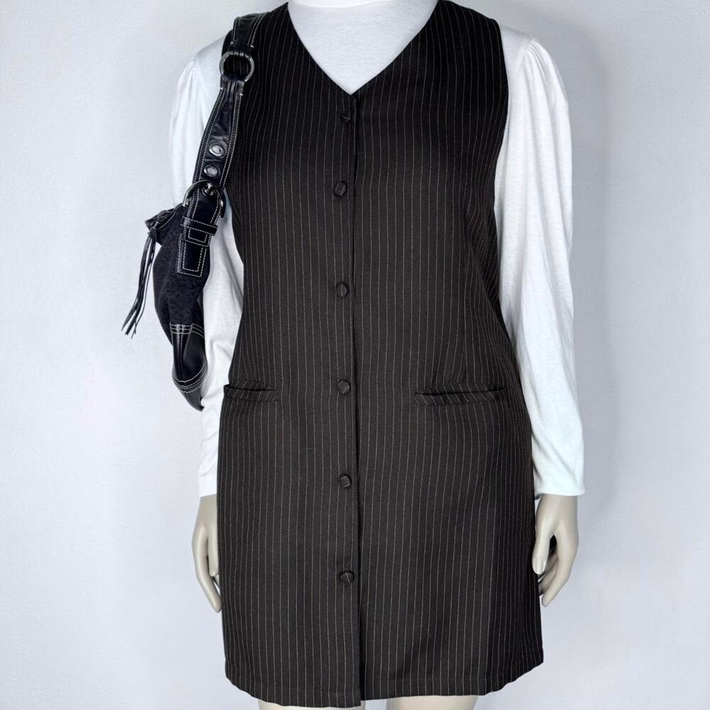VIT Y2K 90s Dark Academia Pinstripe ButtionDress Pockets Size Large Black Office